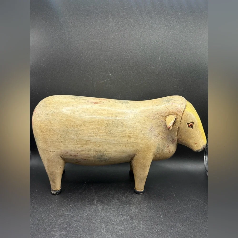 Vintage Hand Painted Carved Wood Sheep Figure Sculpture Folk Art Collectible